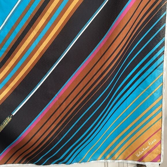 Vintage Valentina Fiori Multi Colored Striped Golf Club Themed Scarf - Picture 5 of 8